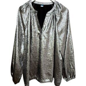 OLD NAVY Metallic Silver Top Size XL Womens Evening Party Poets Blouse NWT